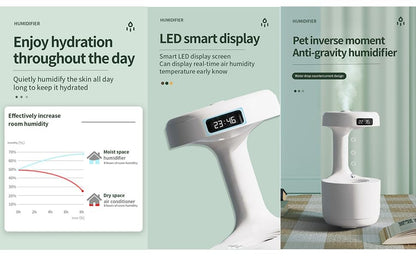 Humidifier For Room Moisture Aroma Diffuser For Home Fragrance Effective Cold & Cough Relief Cool Air Purifier With Clock,Anti-Gravity,Led 24-Hrs Time Display-Portable (White)