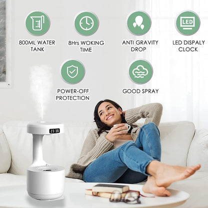 Humidifier For Room Moisture Aroma Diffuser For Home Fragrance Effective Cold & Cough Relief Cool Air Purifier With Clock,Anti-Gravity,Led 24-Hrs Time Display-Portable (White)