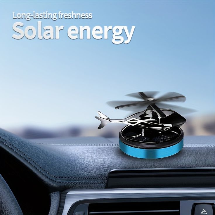 Solar Powered Car Perfume Diffuser/Dispenser | Helicopter Design, Auto Rotation Fan | for Car Dashboard with Perfume Liquid & Organic Fragrance