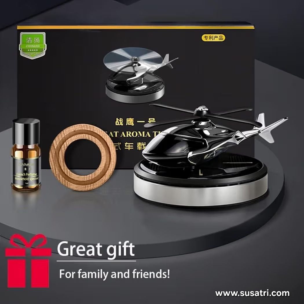 Solar Powered Car Perfume Diffuser/Dispenser | Helicopter Design, Auto Rotation Fan | for Car Dashboard with Perfume Liquid & Organic Fragrance