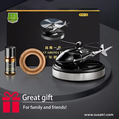 Solar Powered Car Perfume Diffuser/Dispenser | Helicopter Design, Auto Rotation Fan | for Car Dashboard with Perfume Liquid & Organic Fragrance