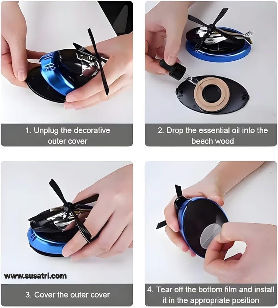 Solar Powered Car Perfume Diffuser/Dispenser | Helicopter Design, Auto Rotation Fan | for Car Dashboard with Perfume Liquid & Organic Fragrance