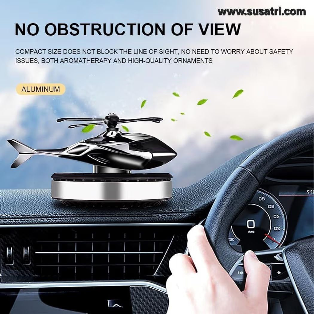 Solar Powered Car Perfume Diffuser/Dispenser | Helicopter Design, Auto Rotation Fan | for Car Dashboard with Perfume Liquid & Organic Fragrance